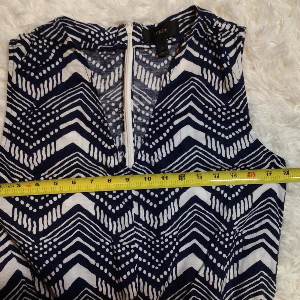 J. Crew Linen Jumpsuit Straight Leg Chevron Geo Zig Zag Blue White 4 Small - Picture 6 of 7